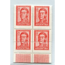 ARGENTINA 1965 GJ 1307 CUADRO DE ESTAMPILLAS NUEVAS MINT VARIEDAD FIN DE BOBINA SAN MARTIN